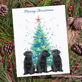 Svart lab God jul Labrador Cute Puppy Hund Julkort