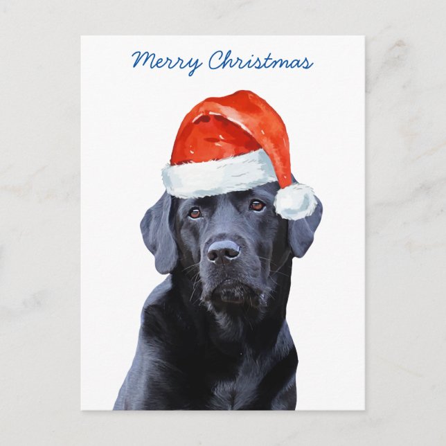 Svart lab God jul Labrador Cute Santa Hund Helg Vykort (Framsida)