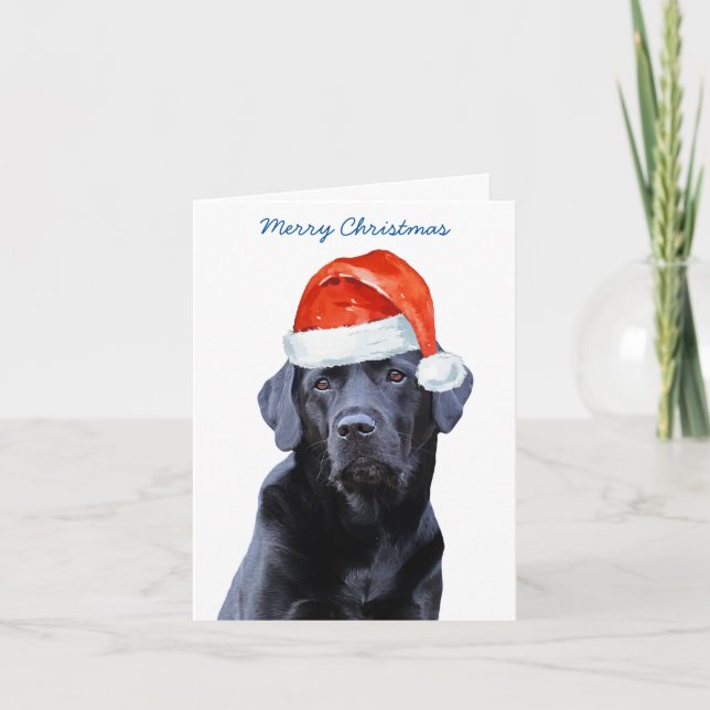 Svart lab God jul Labrador Cute Santa Hund Helgkort (Framsida)