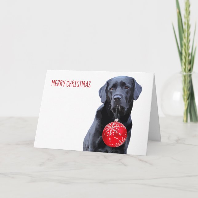 Svart lab God jul - Labrador Puppy Cute Hund Helgkort (Framsida)