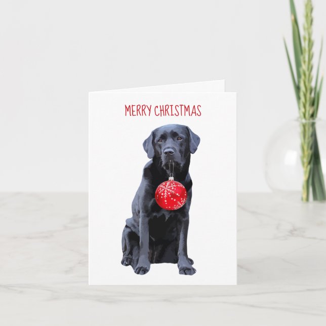 Svart lab God jul- Labrador Puppy Cute Hund Helgkort (Framsida)