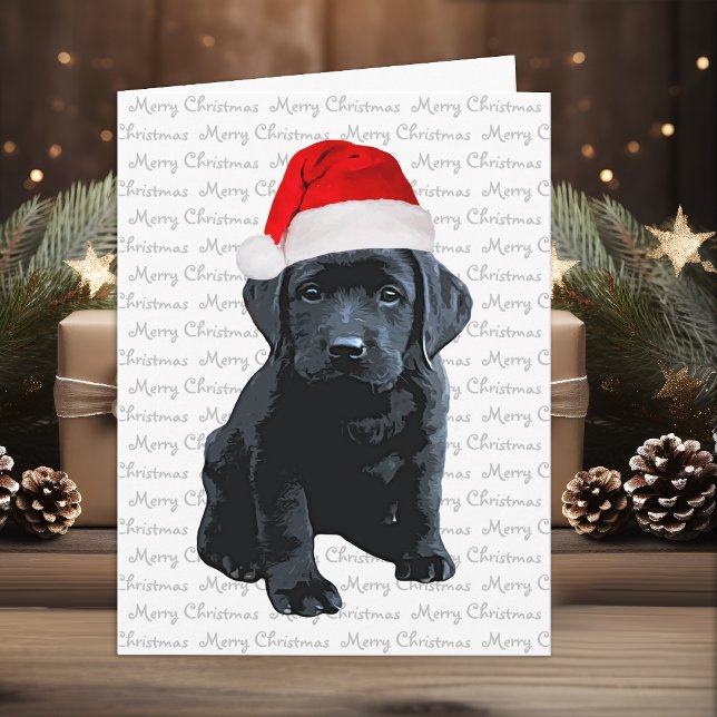 Svart lab God jul Labrador Puppy Santa Hund Helgkort (Skapare uppladdad)