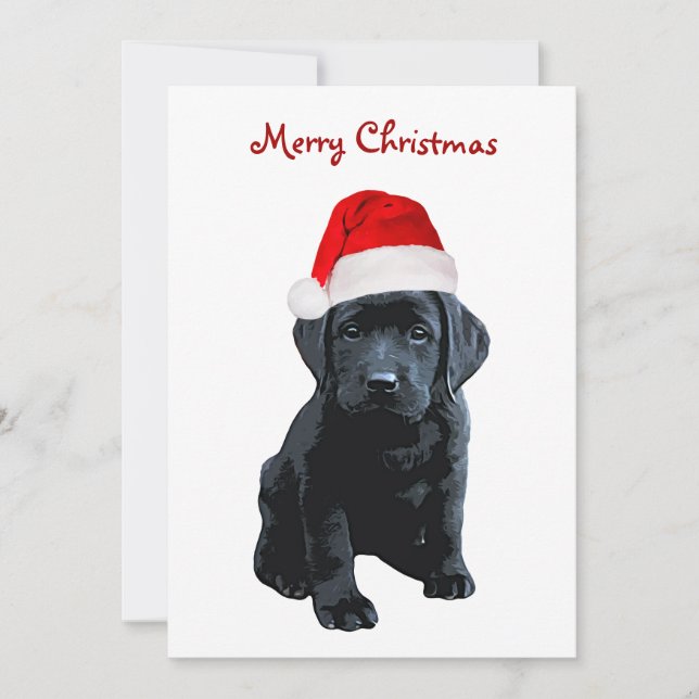 Svart lab God jul Labrador Puppy Santa Hund Julkort (Framsida)