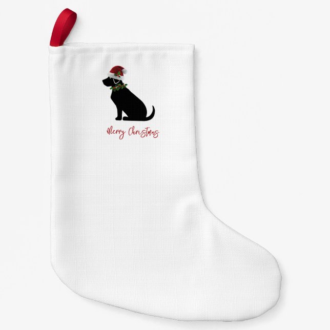 Svart lab God jul Santa Hat Holly Modern Liten Julstrumpa (Framsidan)
