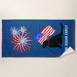 Svart lab Hund American Flagga Beach Towel