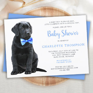 Svart lab Hund Blue Boy Baby Shower Inbjudningar