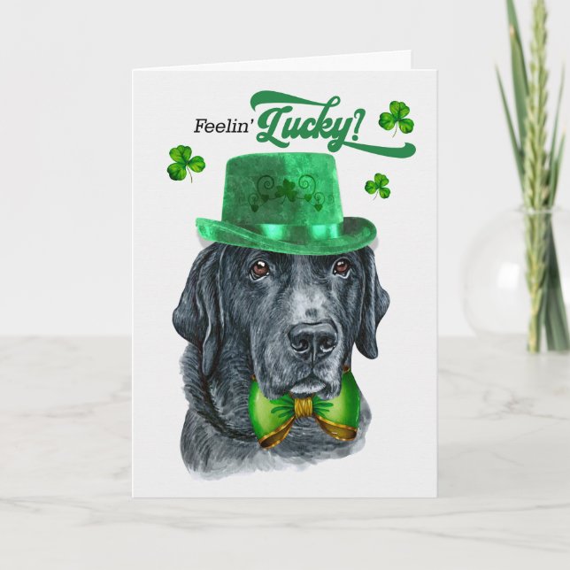 Svart lab Hund Feelin' Lucky St patrick's day Helgkort (Framsida)