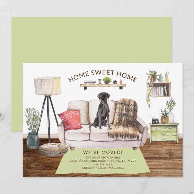 Svart lab Hund Flytta Meddelande Inbjudningar (Fram/baksida)