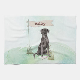 Svart lab Hund för anpassat namn Kökshandduk