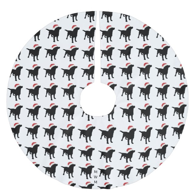 Svart lab hund för jul som ha på sig julgransmatta borstad polyester (Framsidan)