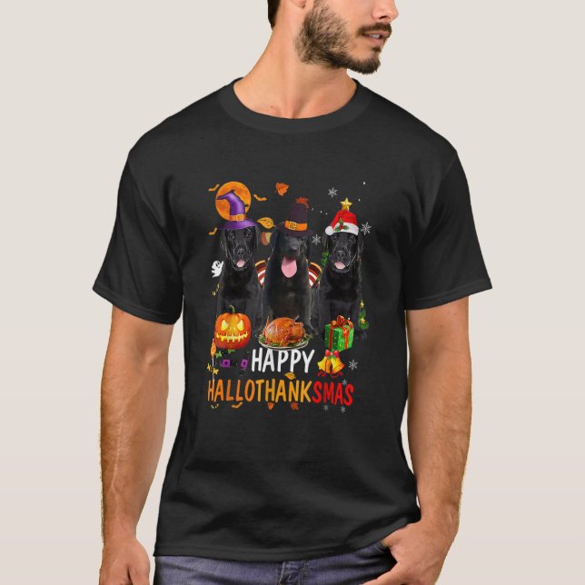 Svart lab Hund Halloween God jul Lycklig Hall T Shirt (Framsida)