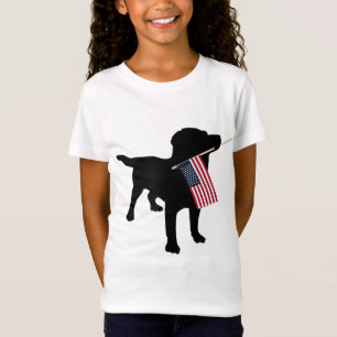 Svart lab Hund Holding juli 4 Patriotic USA flagga T Shirt