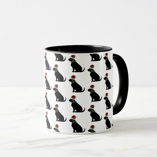 Svart lab Hund jultomten Hat Holly-Roligt Mugg (Framsida höger)