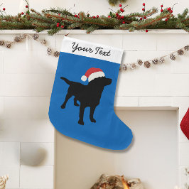 Svart lab Hund med jultomten Hat Stor Julstrumpa