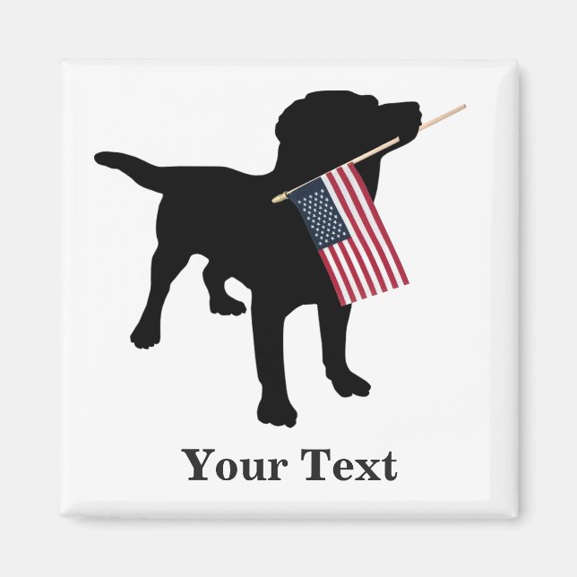 Svart lab Hund med USA American Flagga, 4 juli Magnet (Framsidan)