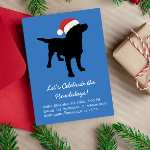 Svart lab Hund på Jultomten Hat Magnetisk Inbjudningskort