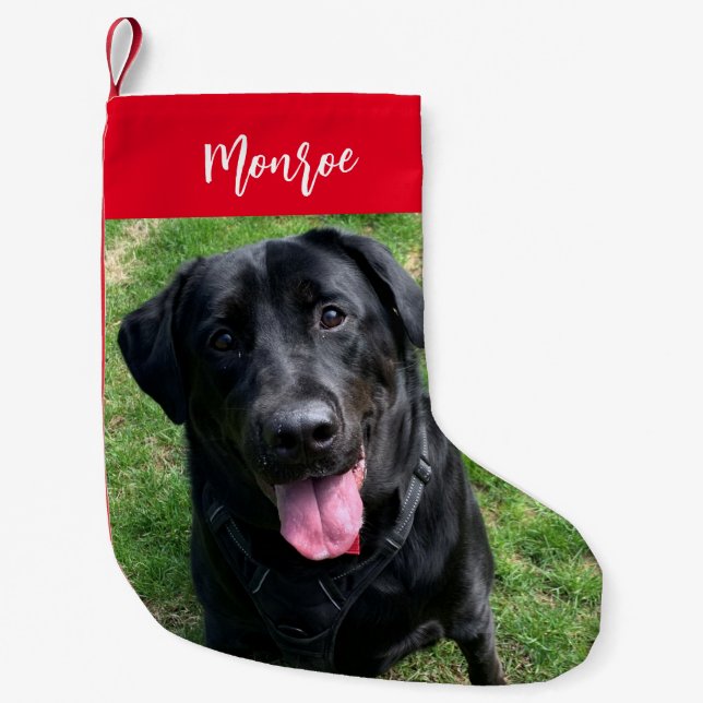 Svart lab Hund Personlig Skapa foto och text Liten Julstrumpa (Framsidan)