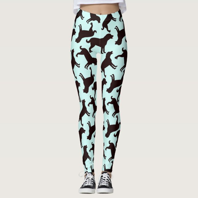 svart lab Hund Silhouette Mönster  Leggings (Framsida)