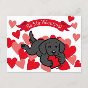 Svart lab hundtuggar Heart Valentine Helg Vykort