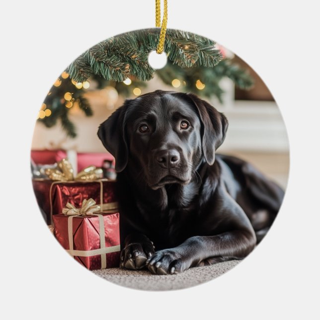 Svart lab jul julgransprydnad keramik (Framsidan)