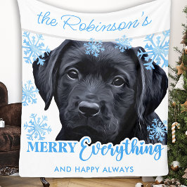 Svart lab jul - Merry All - Labrador Fleecefilt