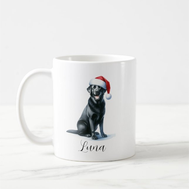 Svart lab julafton-Hund i Santa Hat Coffee Mugg (Vänster)