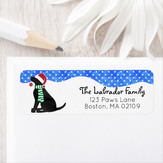Svart lab julHund Returadress Etikett (Insitu)