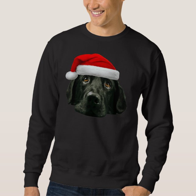 Svart lab juljul för Cute Santa Hat-bild Lång Ärmad Tröja (Framsida)