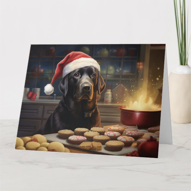 Svart lab julkakor Festive Helgdag Kort (Framsida)