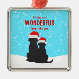 Svart lab jultomten på Hundar-torget Julgransprydnad Metall