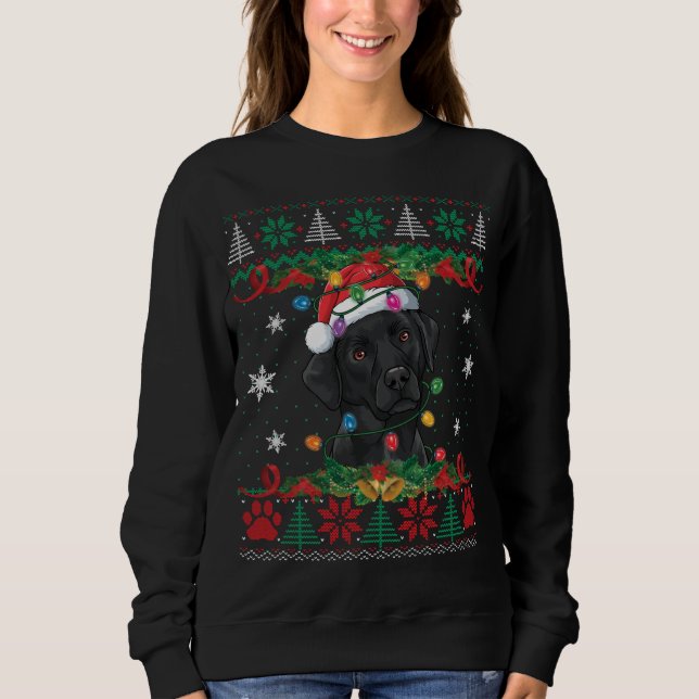 Svart lab jultomten Ugly Sweater Hund älskare X T Shirt (Framsida)