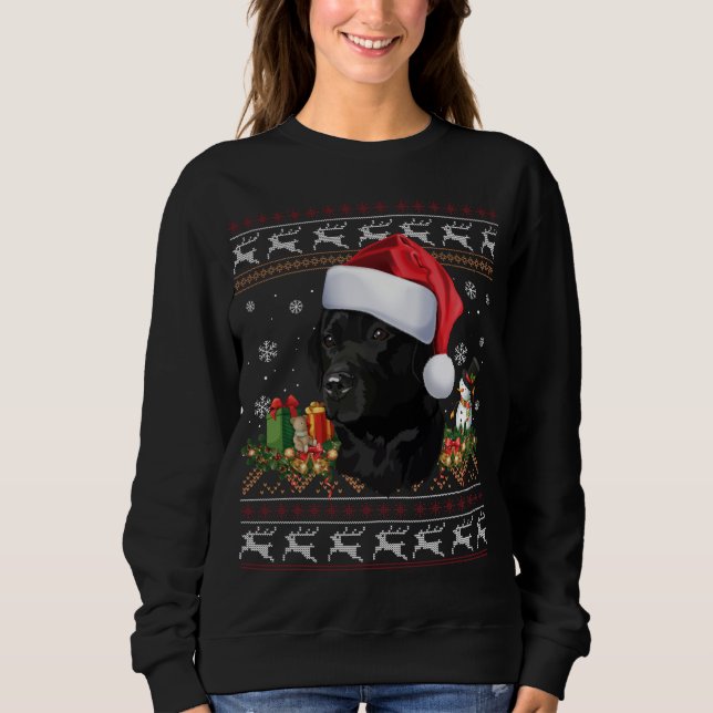 Svart lab jultomten Ugly Sweater Hund älskare X T Shirt (Framsida)
