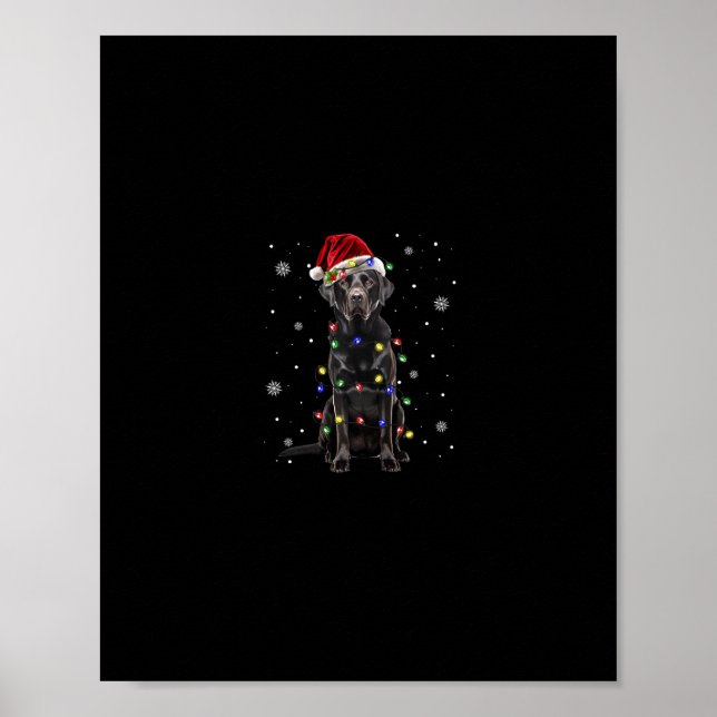 svart lab labrador hund christmas ljus julafton Sa Poster (Framsidan)