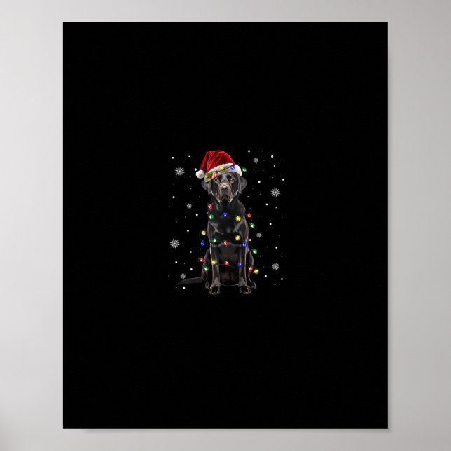 svart lab labrador hund christmas ljus julafton Sa Poster (Framsidan)
