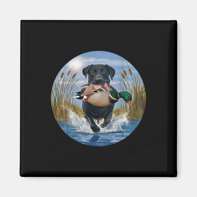 Svart lab Labrador Hunting Ankor Waterfowl Gult Magnet (Framsidan)