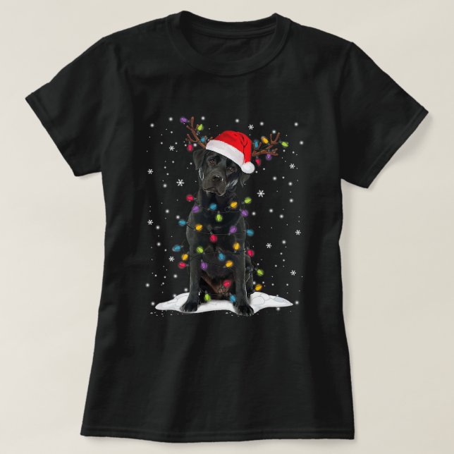 Svart lab Labrador jul Santa Hat Light Funny T Shirt (Design framsida)