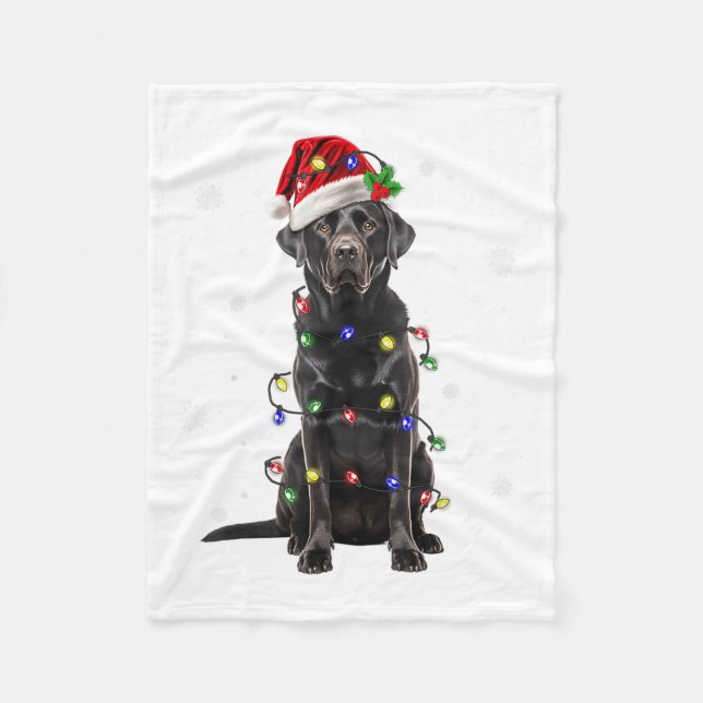 Svart lab Labrador Julgran Light Pajama Hund Fleecefilt (Framsidan)