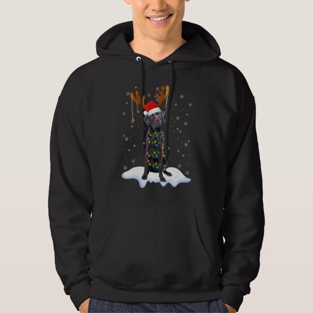 Svart lab Labrador Julgran Light Pajama Hund Hoodie (Framsida)