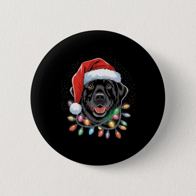 Svart lab Labrador Julgran Light Pajama Hund Knapp (Framsida)