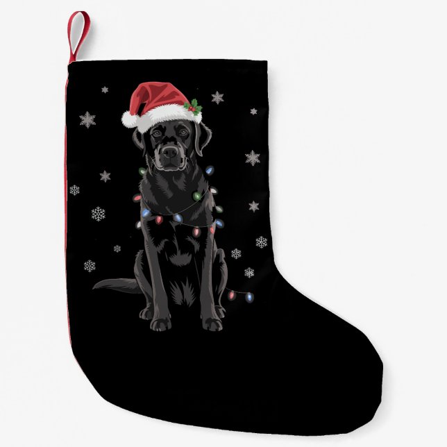 Svart lab Labrador Julgran Light Pajama Hund Liten Julstrumpa (Framsidan)