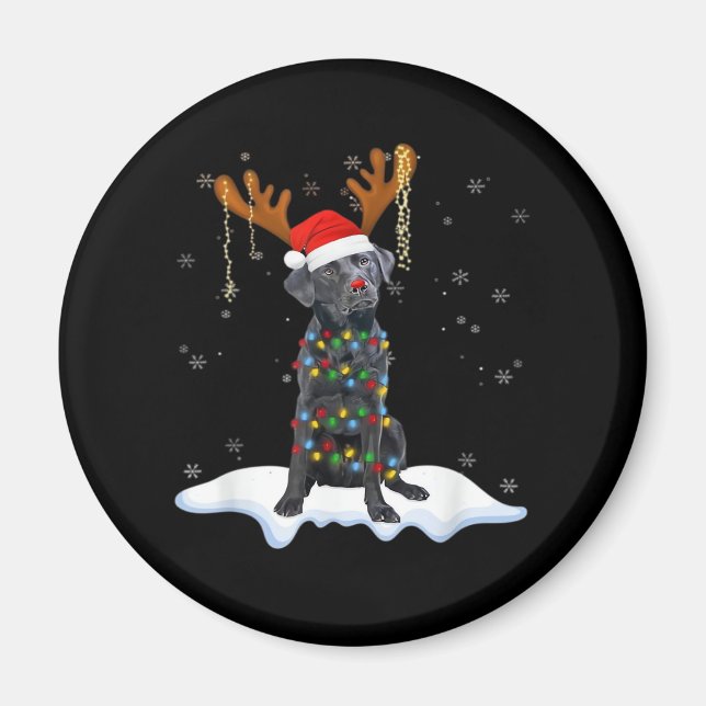 Svart lab Labrador Julgran Light Pajama Hund Magnet (Framsidan)