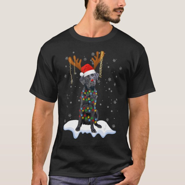 Svart lab Labrador Julgran Light Pajama Hund T Shirt (Framsida)