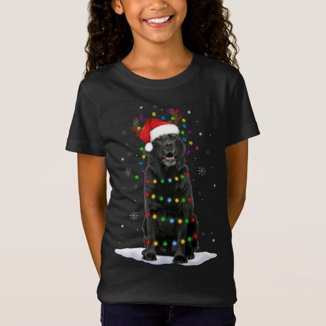 Svart lab Labrador Julgran Light Pajama Hund T Shirt (Framsida)