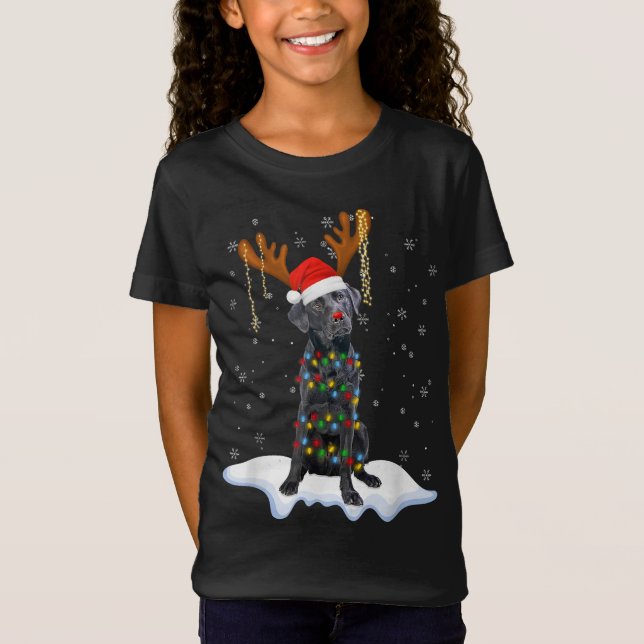 Svart lab Labrador Julgran Light Pajama Hund T Shirt (Framsida)