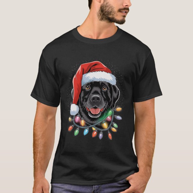 Svart lab Labrador Julgran Light Pajama Hund T Shirt (Framsida)