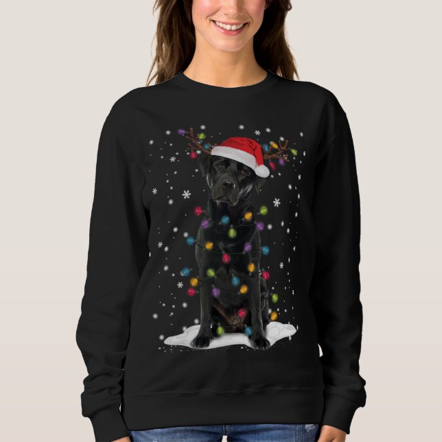 Svart lab Labrador Julgran Light Pajama Hund T Shirt (Framsida)