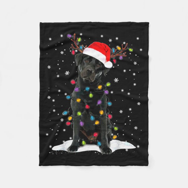 Svart Lab Labrador Julgran Ljusstakar Pajamas Hund Fleecefilt (Framsidan)