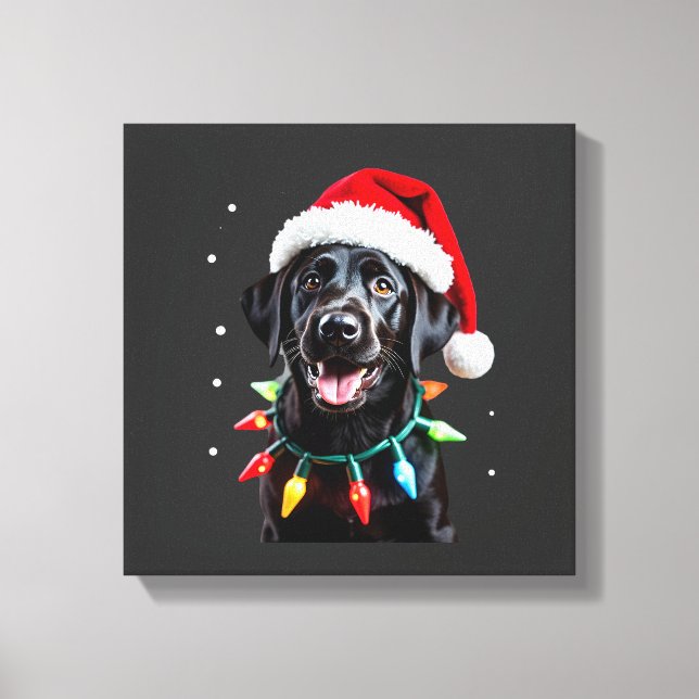 Svart Lab Labrador Julgran Ljusstake Pajamas Hund Canvastryck (Framsida)