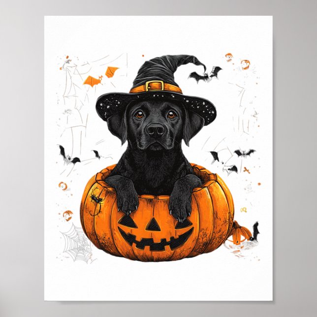 Svart lab Labrador Pumpkin Halloween Thanksgiving Poster (Framsidan)
