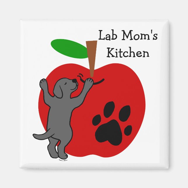 Svart lab Mamma Apple Fridge Magnet (Framsidan)